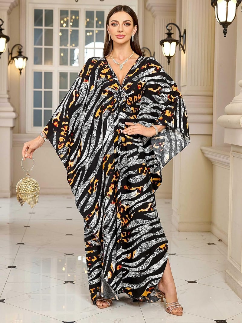KEYLORTING Women’s Kaftan Beach Cover Up Dress Plus Size Summer Swimsuit Loungewear Maxi Dress - Image 3